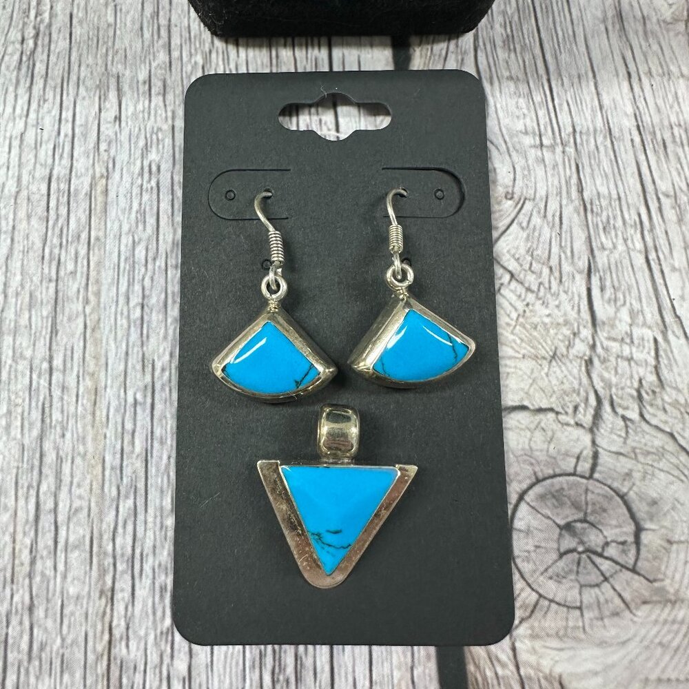 Sterling Silver Blue Stone Pendant & Earrings Set
